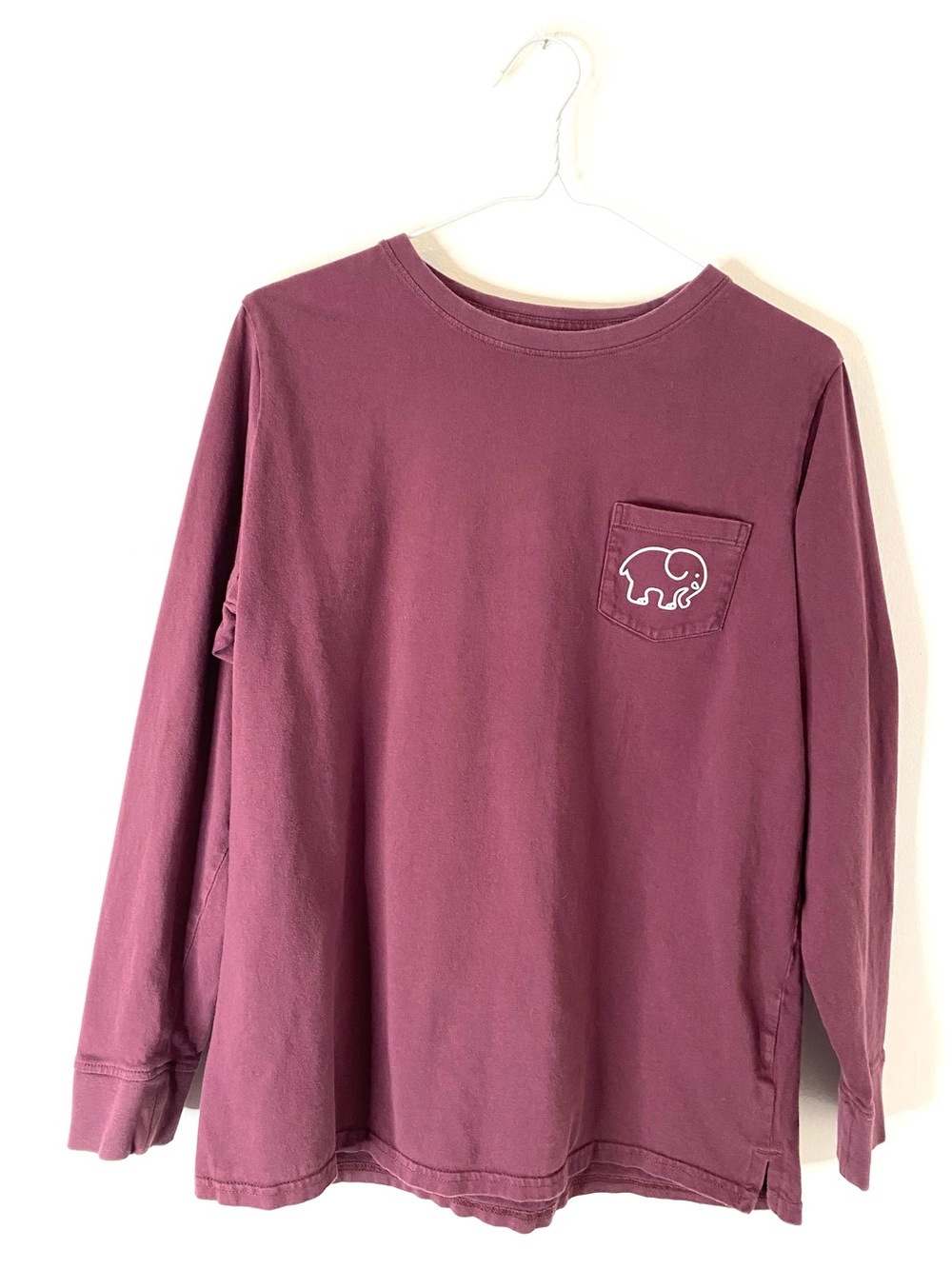 ivory ella Mandala Elephant Burgundy Long Sleeve Pocket Tee Organic Cotton